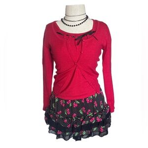 ⋆｡°✩ cherry polka dot ruffle tiered mini skirt